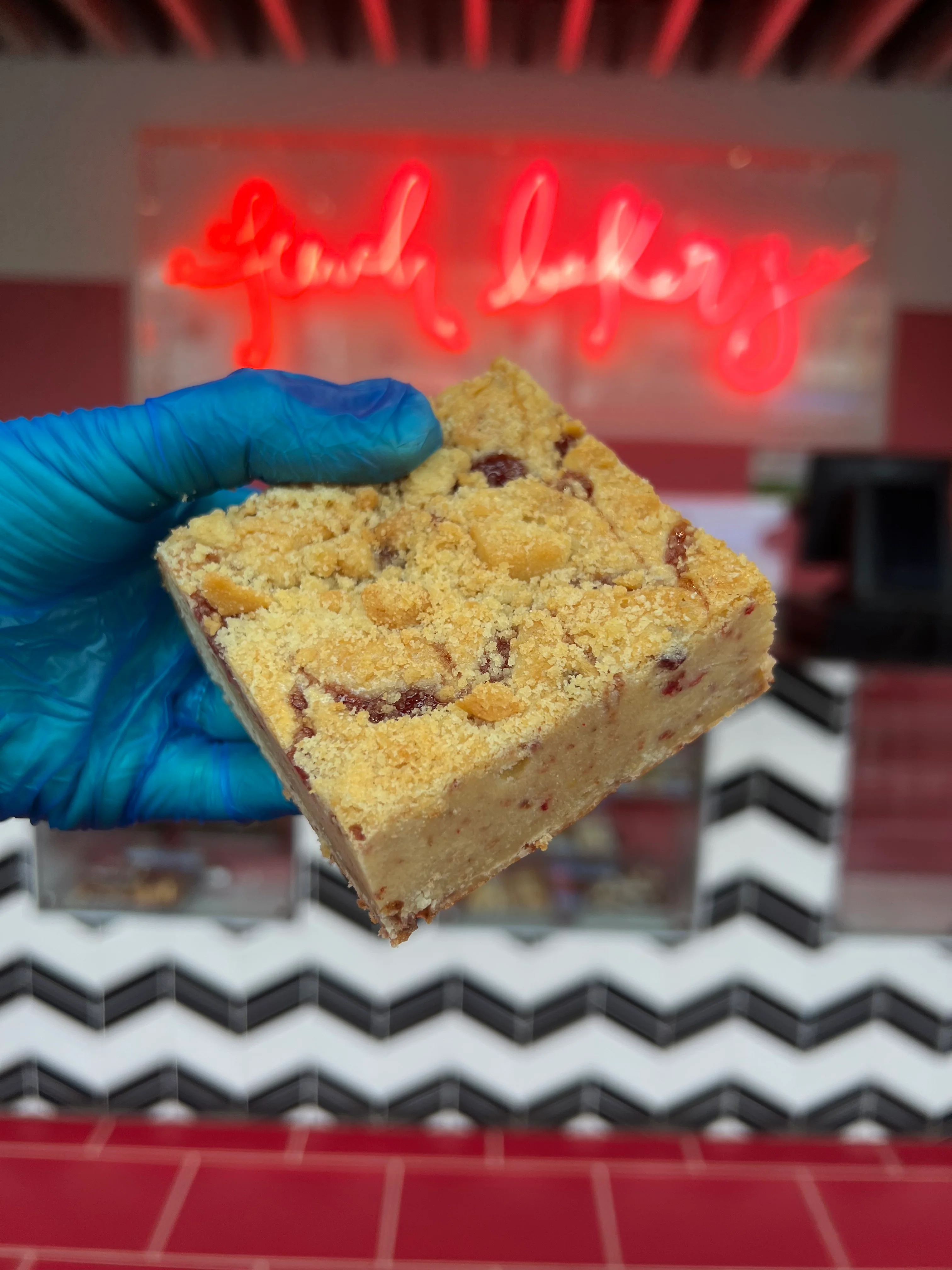 Strawberry Crumble Blondie Piece